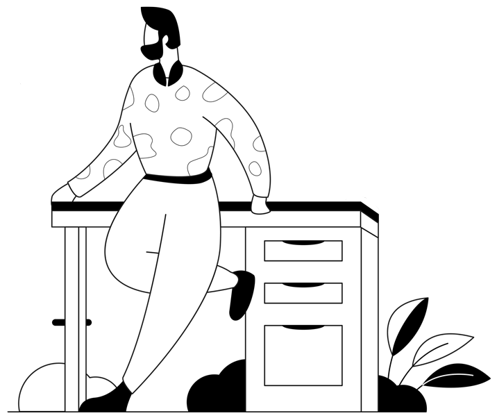 zwart illustratie van een man staand aan een tafel