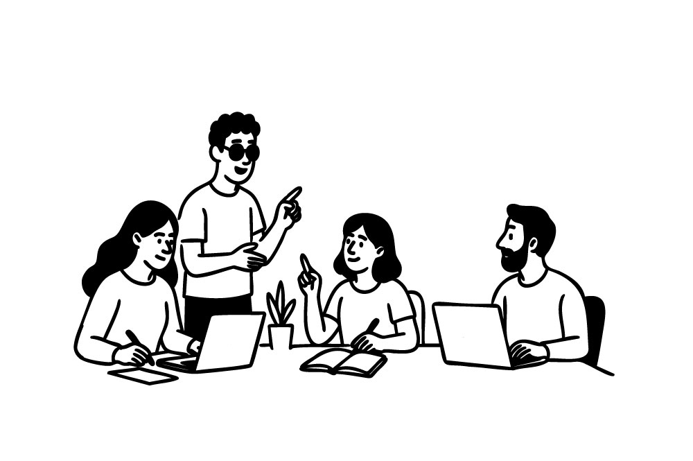 Illustratie van een aantal mensen die online met elkaar communiceren over toegankelijke websites